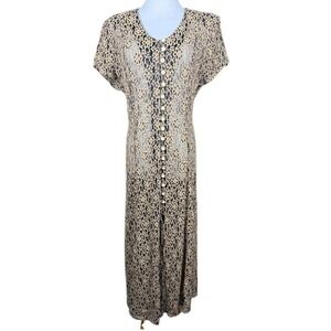 Sheena Los Angeles Women Gold Black Floral Lace Button Front Maxi Dress Back Tie